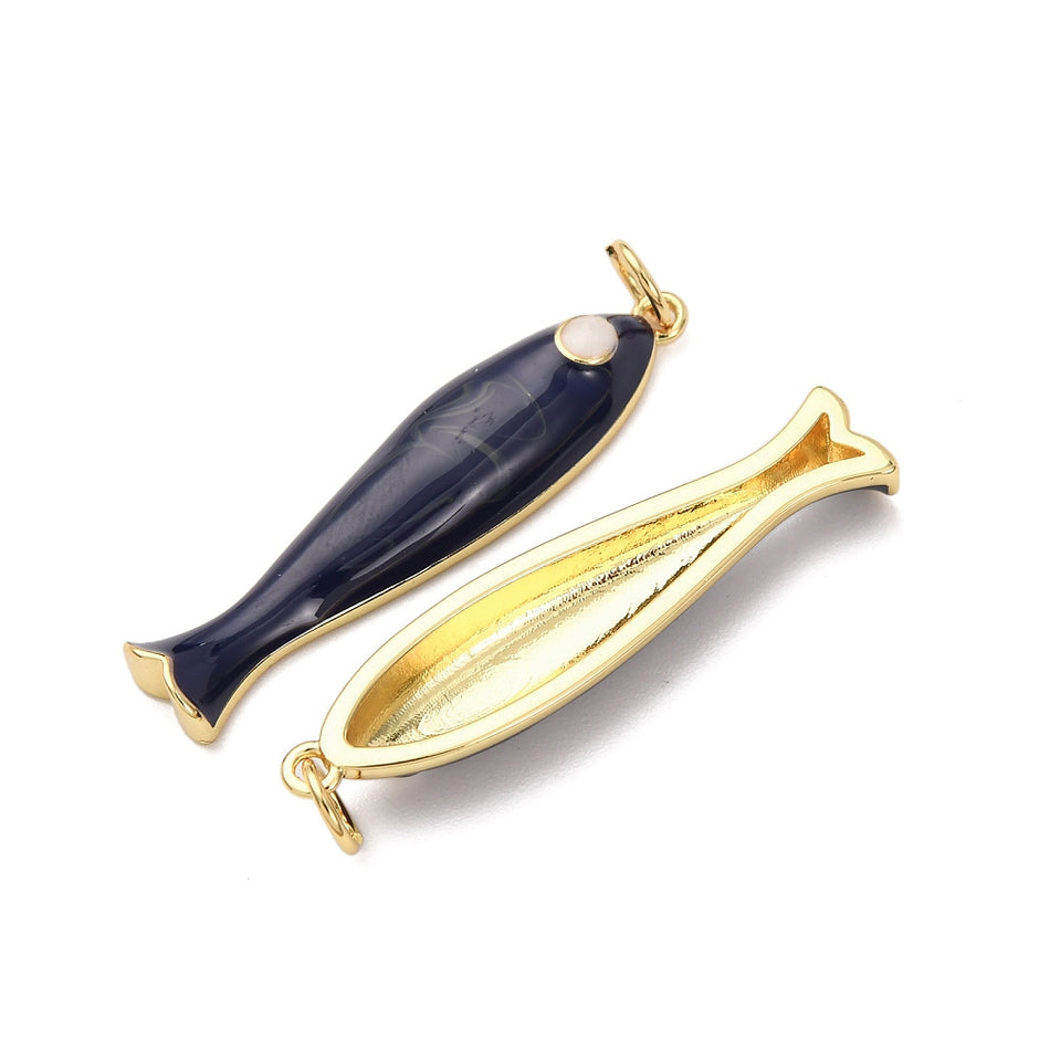 18k Gold-Plated Fish Enamel Pendant 34mm with Jump Ring, 1pc