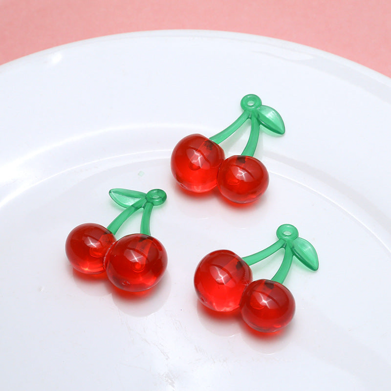 Red Cherry Acrylic Pendant, 2pcs