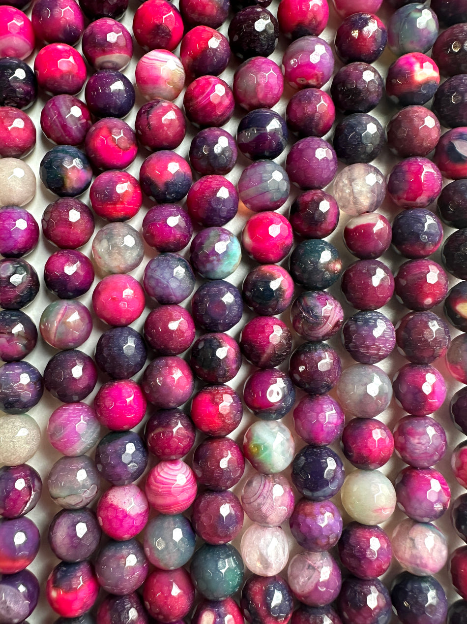 Faceted Magenta Round Agate Strand, 8mm