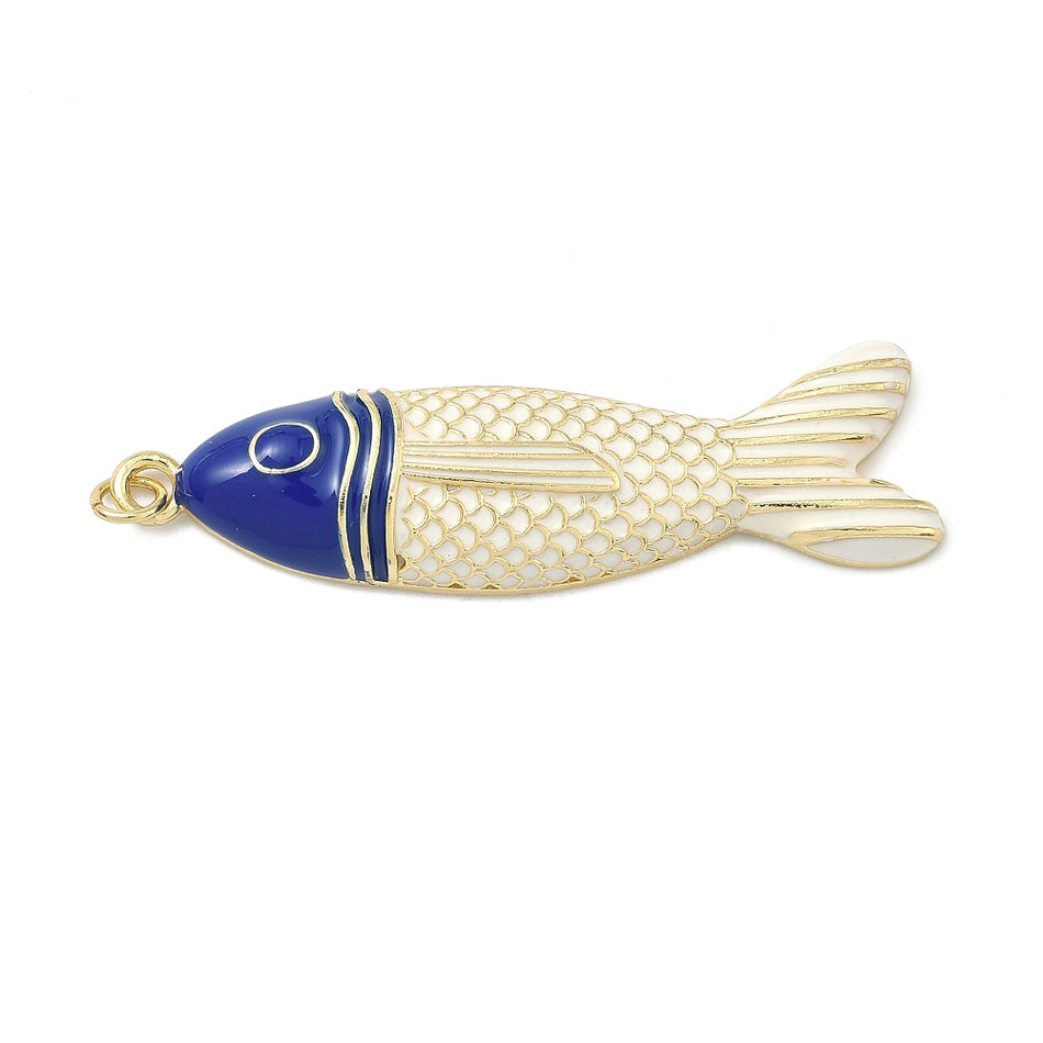 18k Gold Plated Enamel Fish Pendant 52mm, 1pc (Random Color)