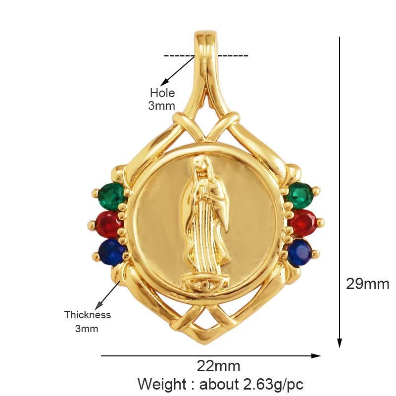 18k Gold Virgin Pendant with Zirconia 29mm, 1pc