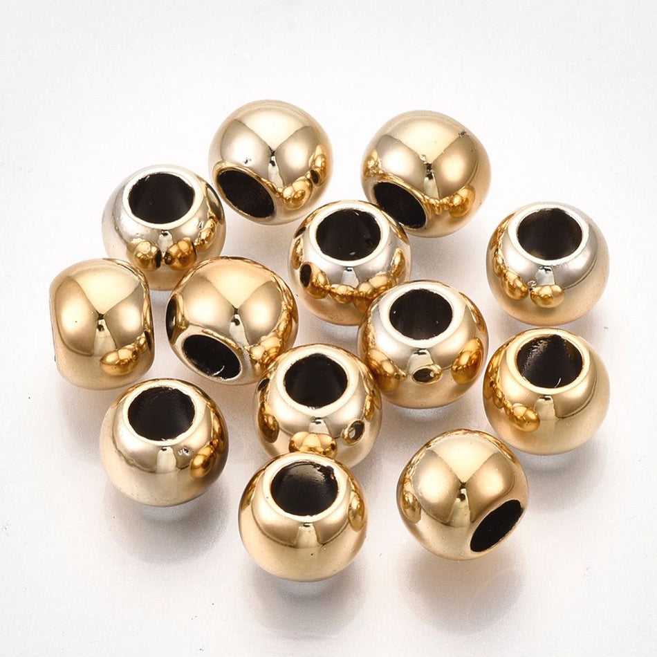 Large Hole Gold Acrylic Beads 14mm, 20pcs