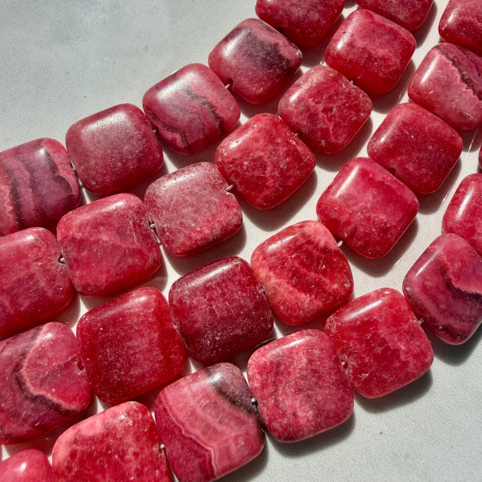 Square Red Jade 20mm Bead Strand