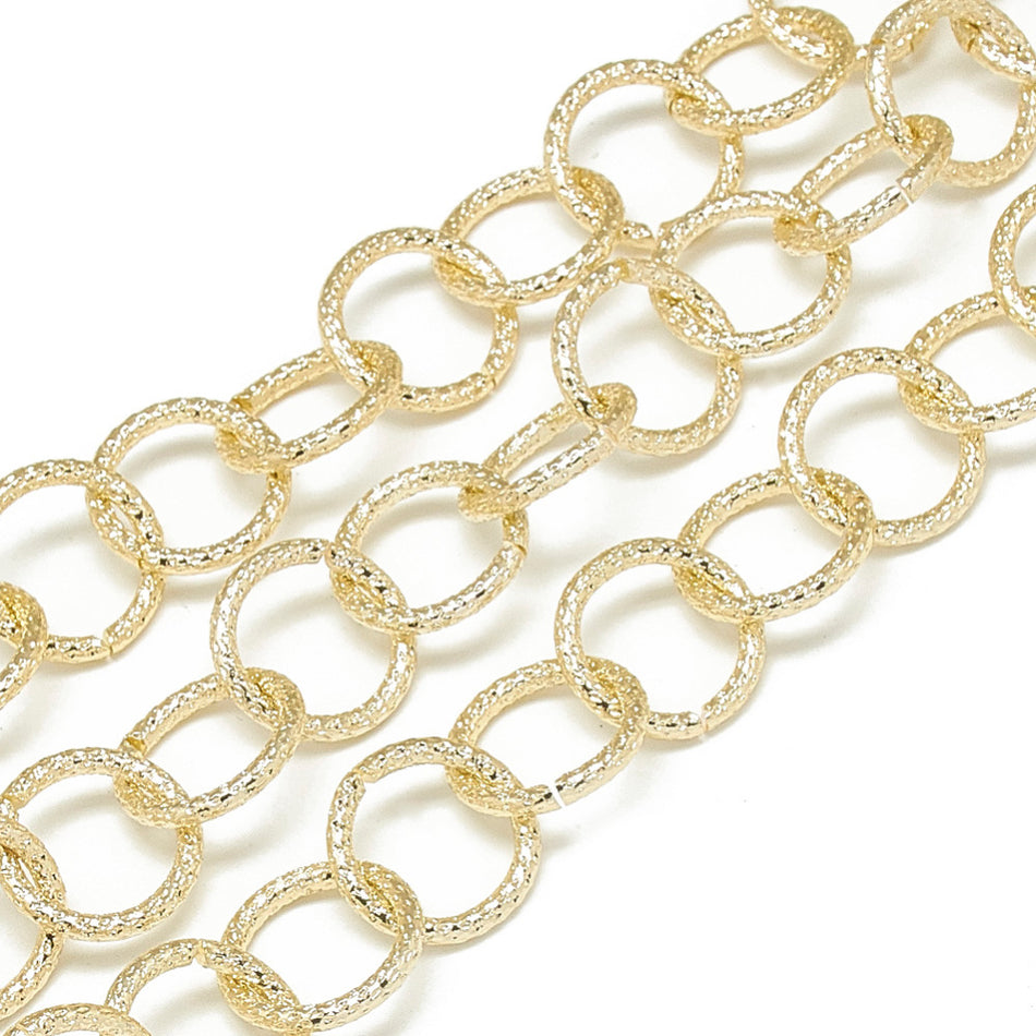 Textured Gold Aluminum Chain 16mm Round Link, 1yd