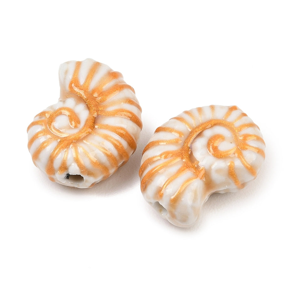 Mixed Color Porcelain Spiral Shell Ceramic Beads 20mm, 4pcs