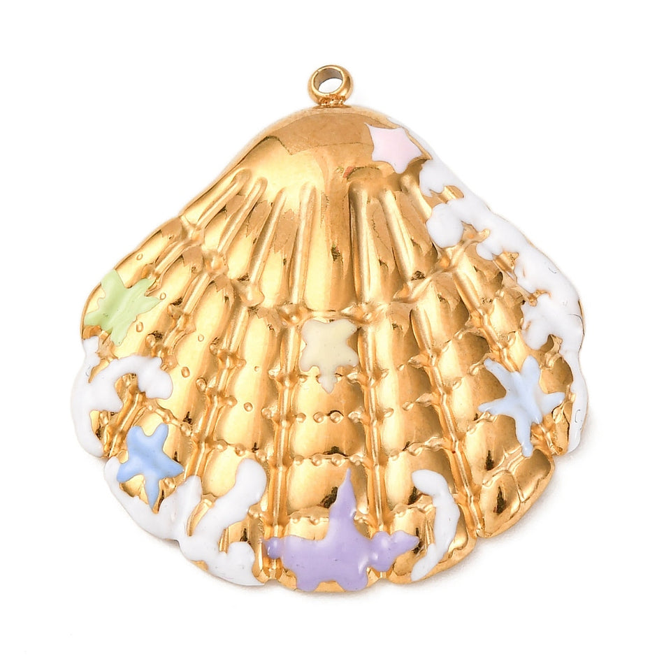 Stainless Steel with Enamel Clam Shell Pendant 34mm, 1pc