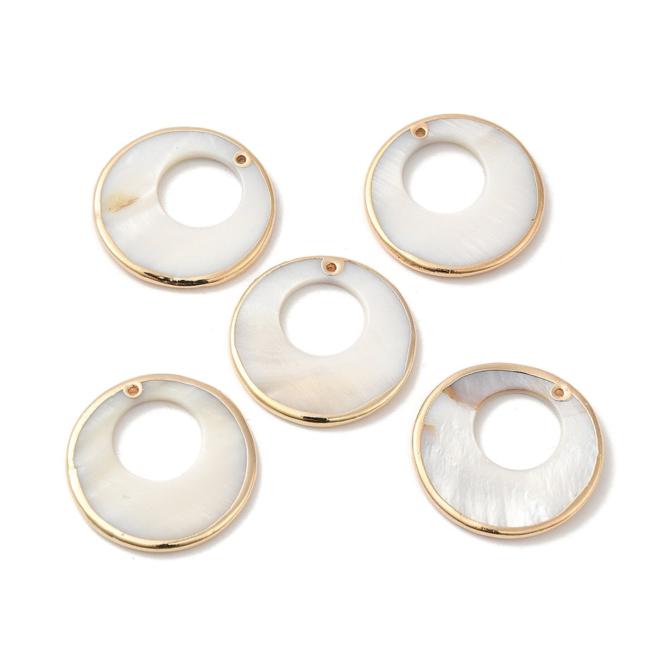 Electroplate Freshwater Shell Pendant with Gold Edges 30mm, 2pcs