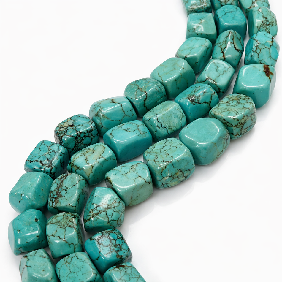 Turquoise Magnesite Cube Chunk Bead Strand 20mm