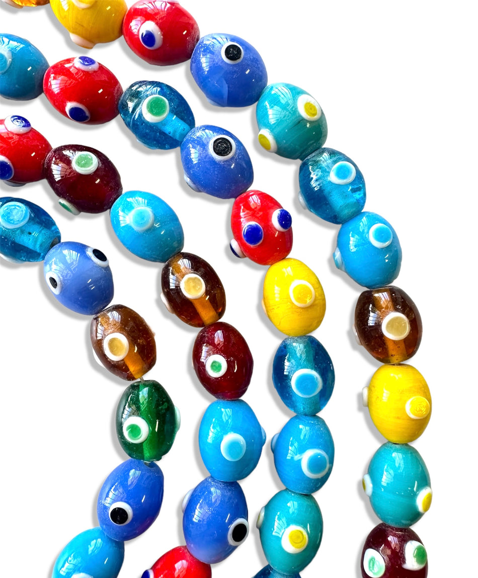 Multicolor Oval Bead Lampwork Strand, 18mm