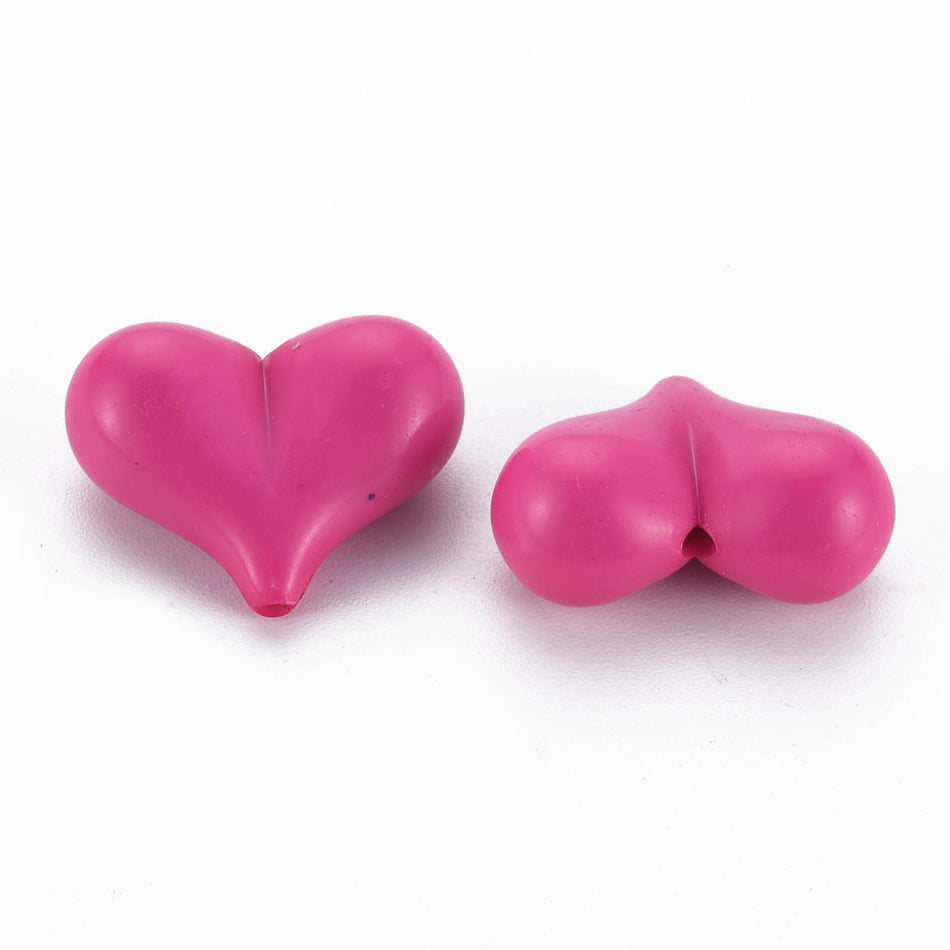 Hot Pink Heart Acrylic Beads 17mm, 25pcs