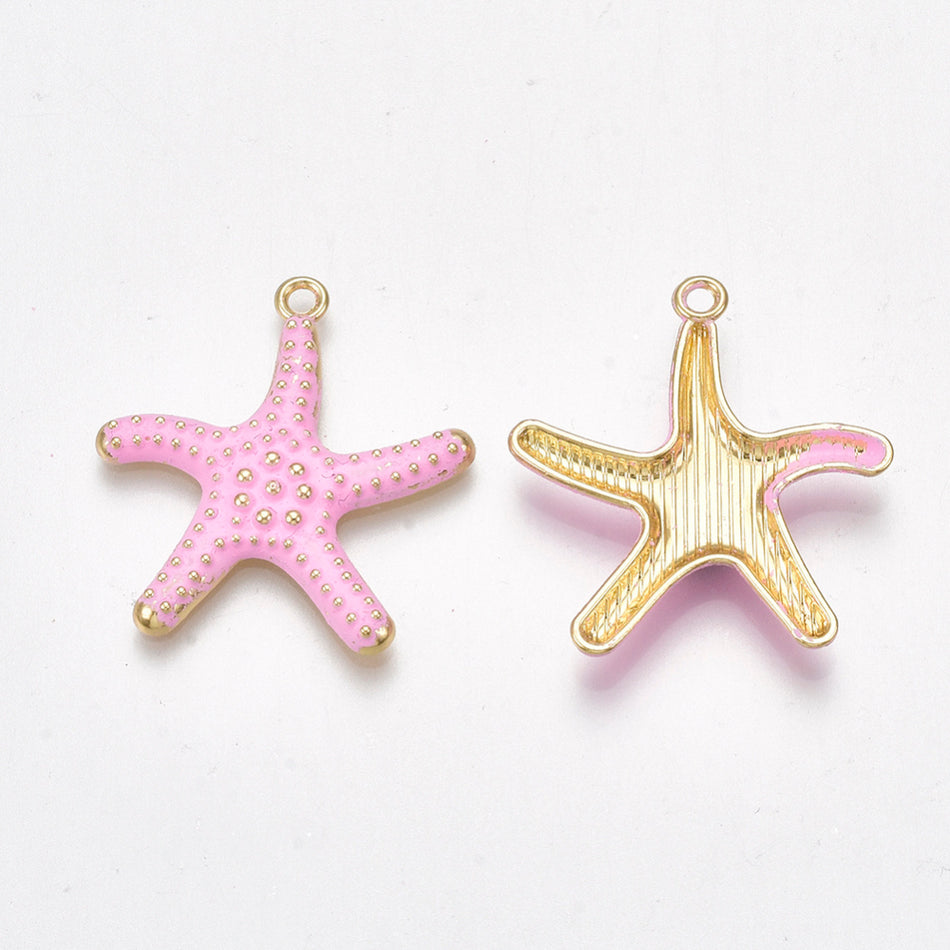 Gold-Filled Pink Sea Star Pendant 28mm, 2pcs