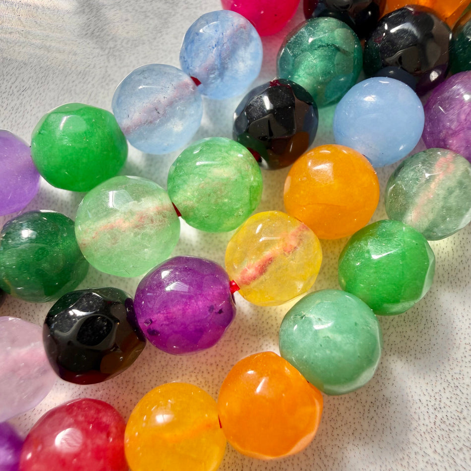 Round Faceted Multicolor Jade Bead 6mm Strand