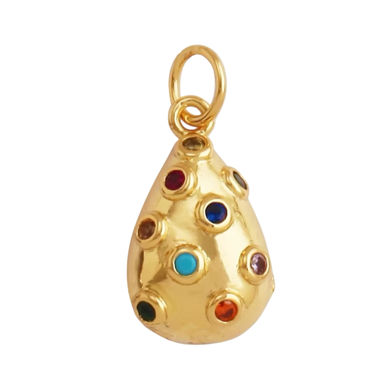 18k Gold Drop Pendant with Multicolor Zirconia 19mm, 1pc