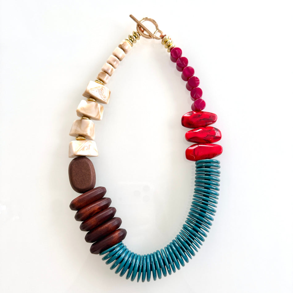 Statement Necklace featuring Multi-Shape Wood Beads, 20inch