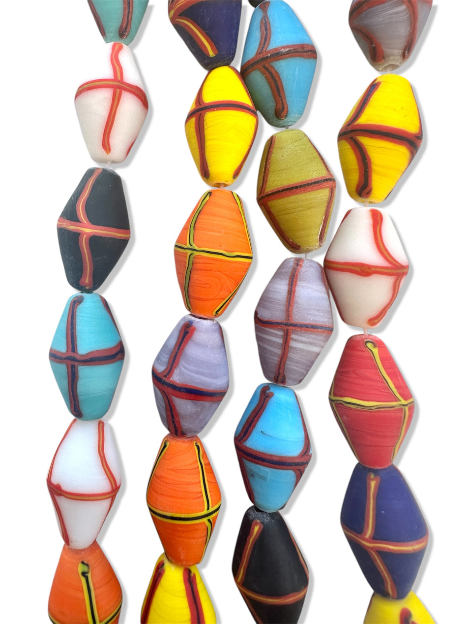 Matte Multicolor Bicone Bead Lampwork Strand, 25mm