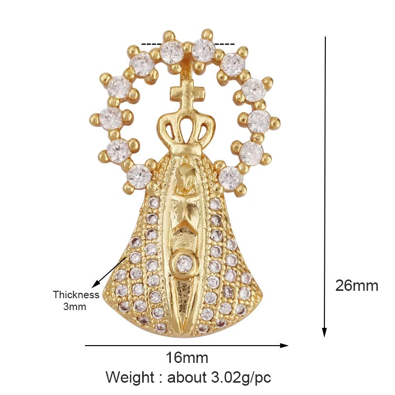 18k Gold Virgin Pendant with Zirconia 26mm, 1pc