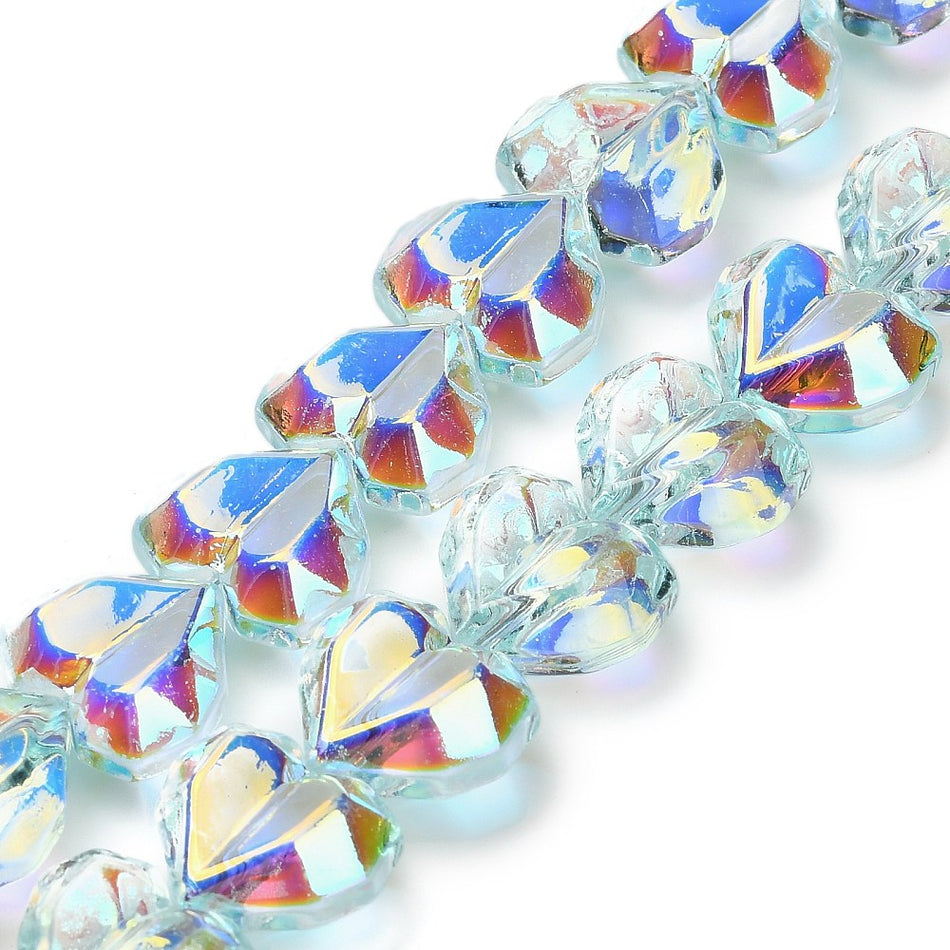 Faceted Heart Crystal Bead Strand, 15mm