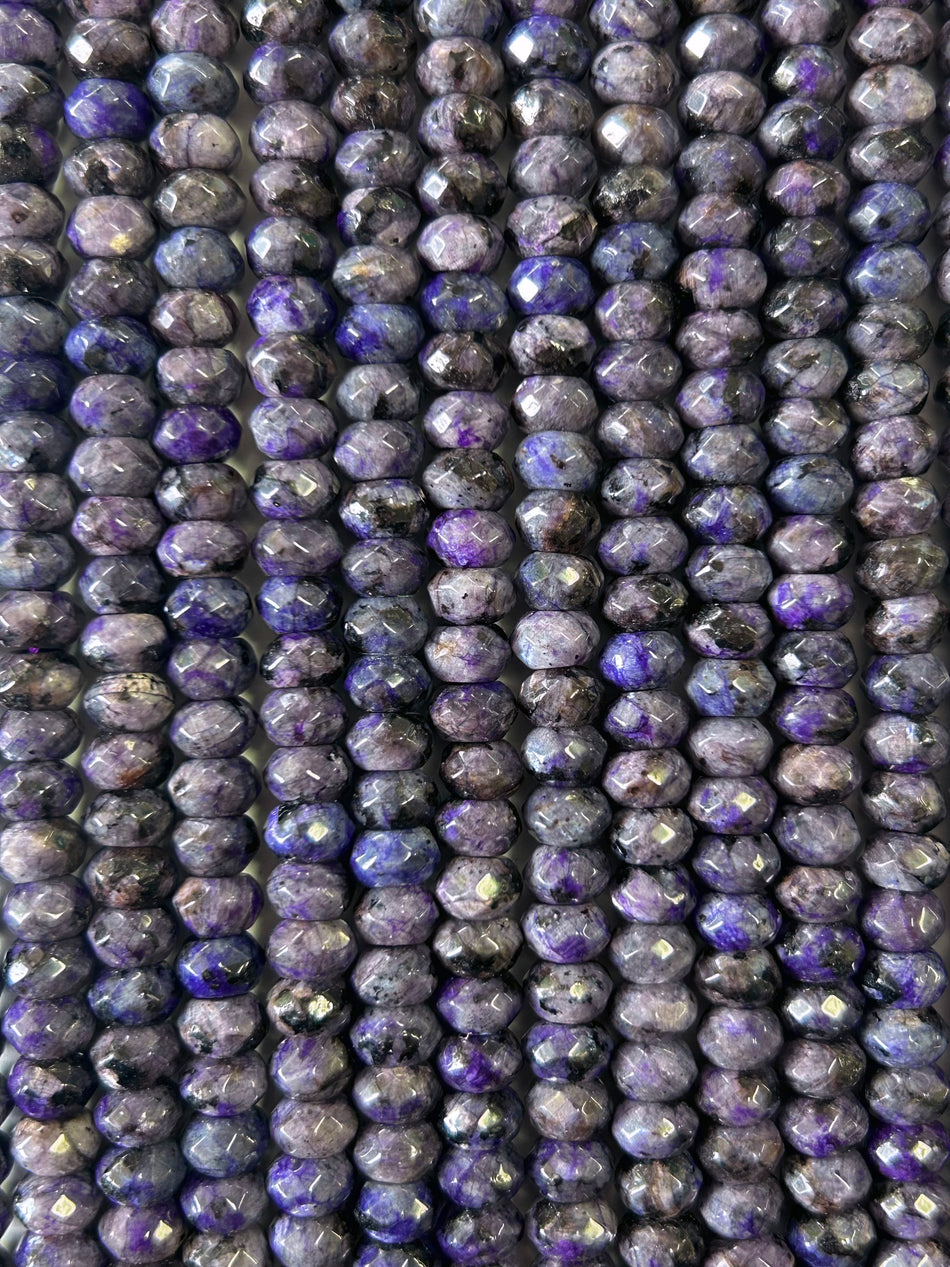 Purple Faceted Rondelle Jade Bead Strand, 8mm