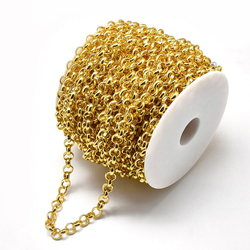 Gold Aluminum Rolo Chain Roll 8mm, 20 Yards