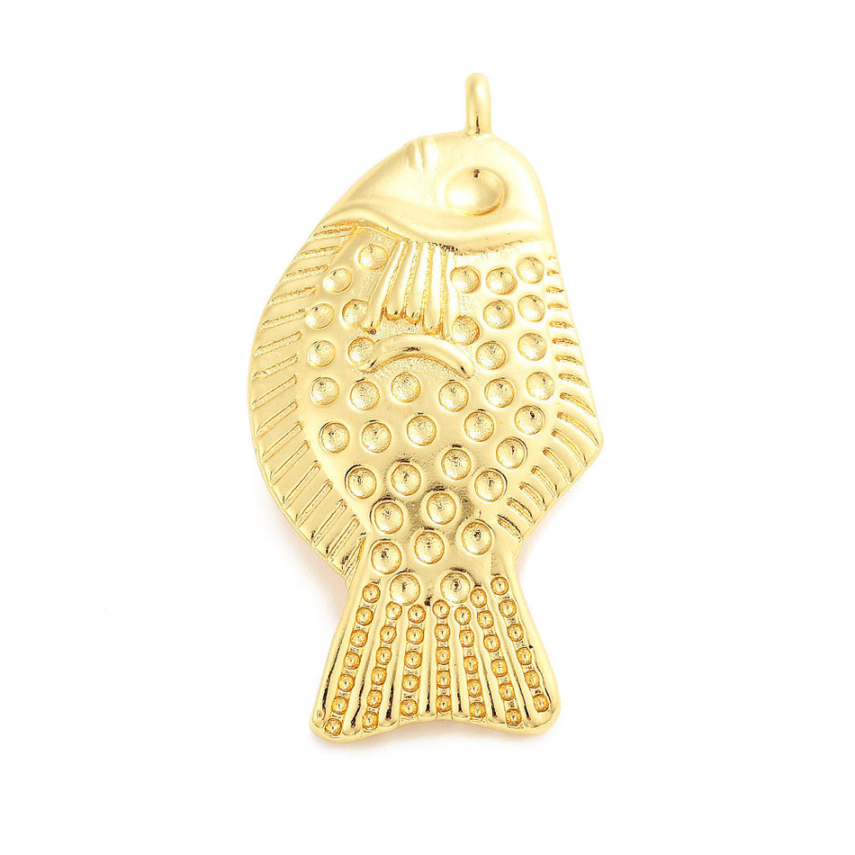 Gold-Plated Textured Fish Pendant 46mm, 1pc