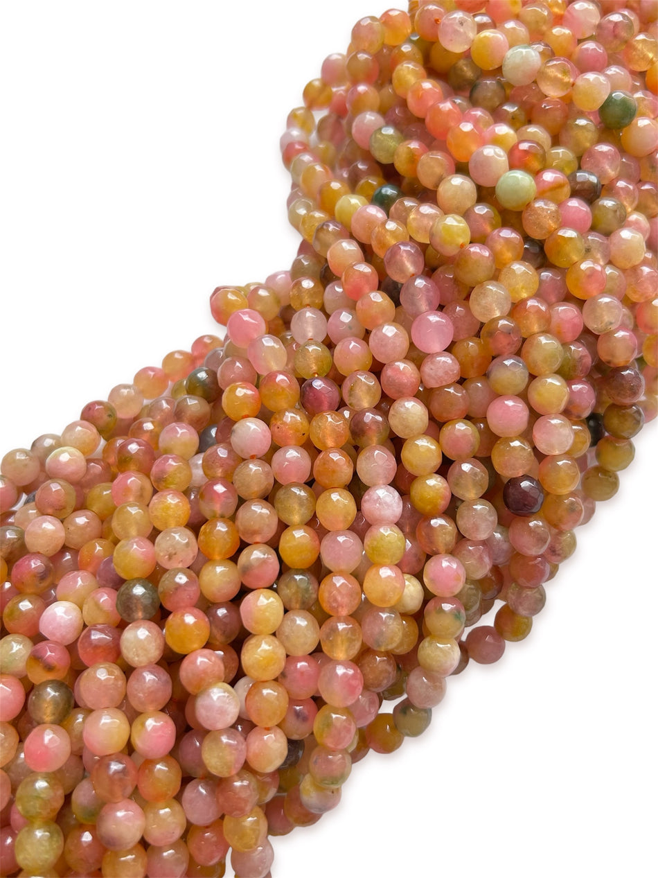 Faceted Round Orange and Pink Jade Strand, 8mm