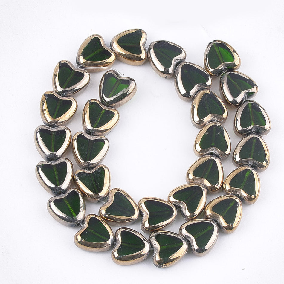 Electroplate Heart Bead Glass Strand, 10mm