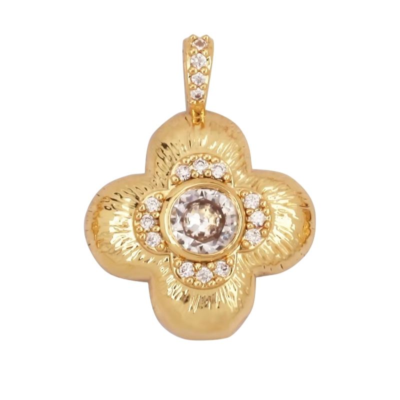 18k Gold Plated Flower Pendant With Zirconia 22mm, 1pc