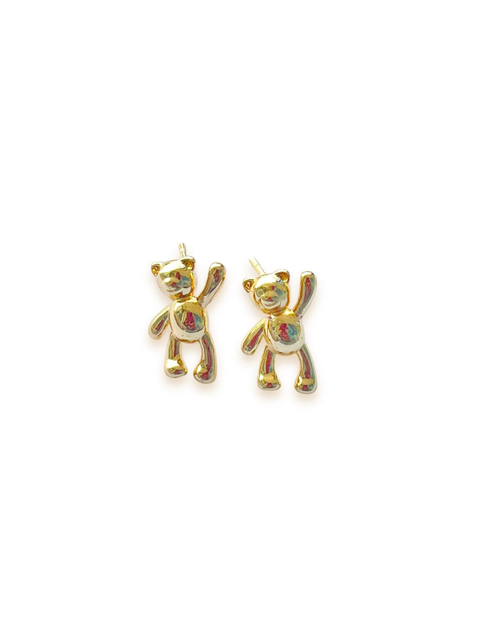 Gold Filled Bear Stud Earrings, 1 Pair