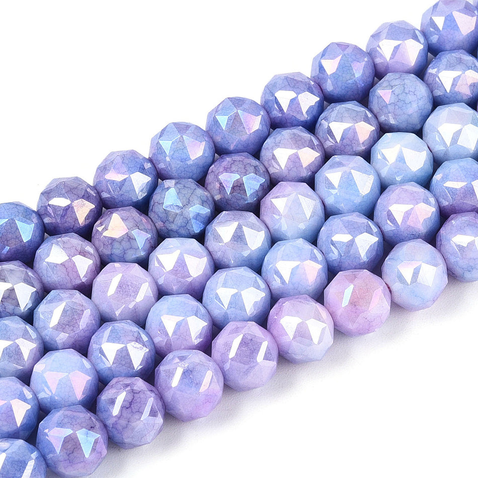 Faceted Two-Tone Electroplate Purple Glass Bead Strand, 8mm