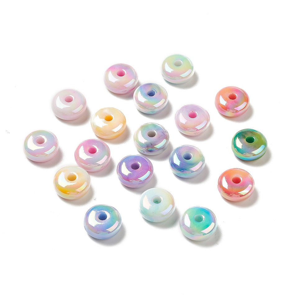 Iridescent Pastel Mixed Color Rondelle Acrylic Beads 15mm, 10pcs