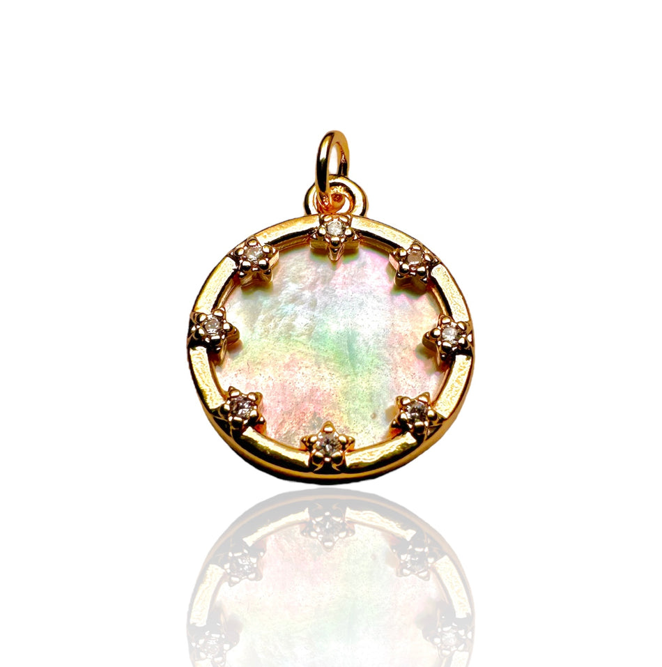 Gold-Filled with Zirconia Mother of Pearl Pendant 14mm, 1pc