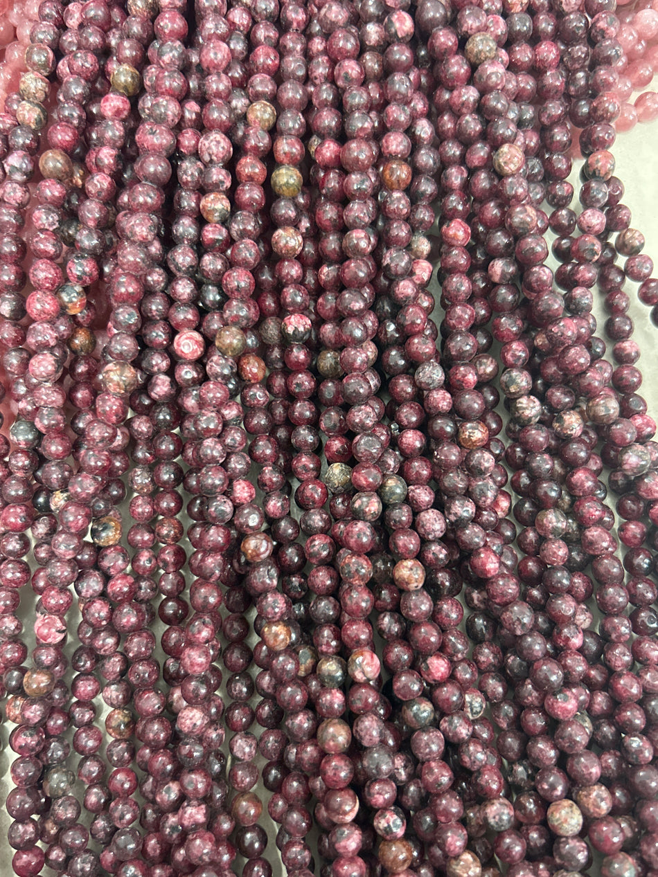 Black and Pink Round Bead Jade Strand, 6mm