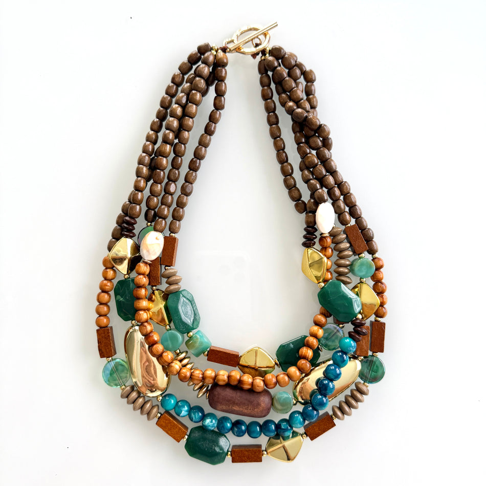 Statement Necklace featuring Multi-Shape Wood Beads, 20inch
