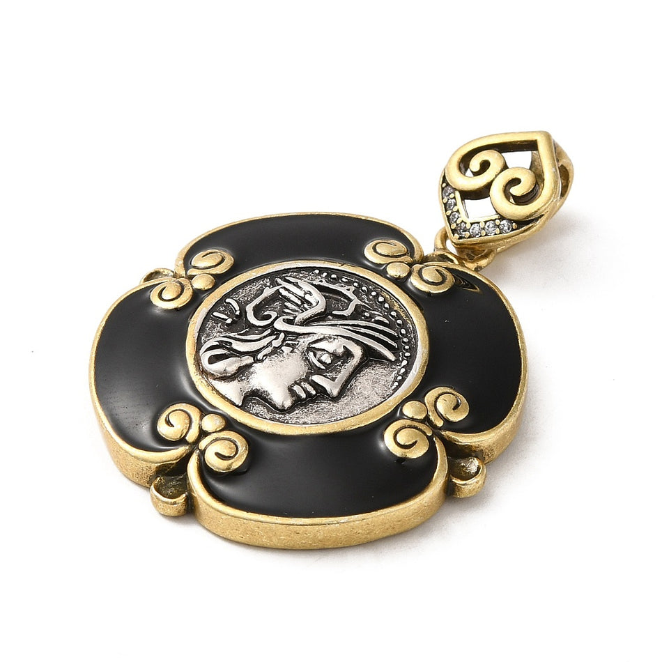 18k Gold-Plated Antique Coin Pendant with Zirconia 34mm, 1pc