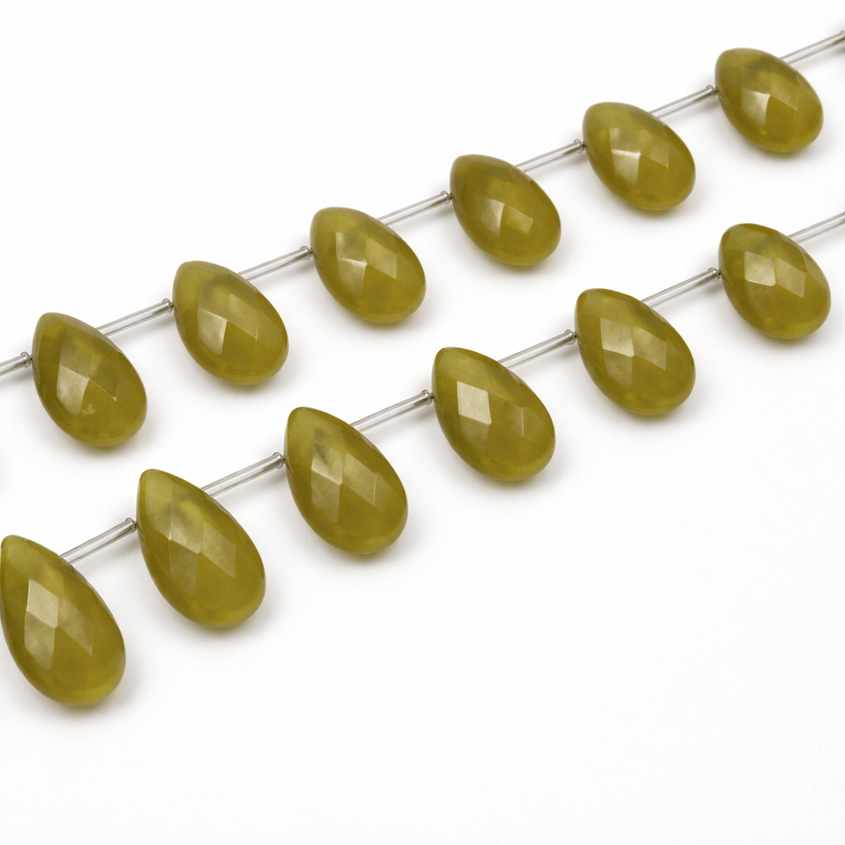 Faceted Jade Drop Bead 12mm Strand