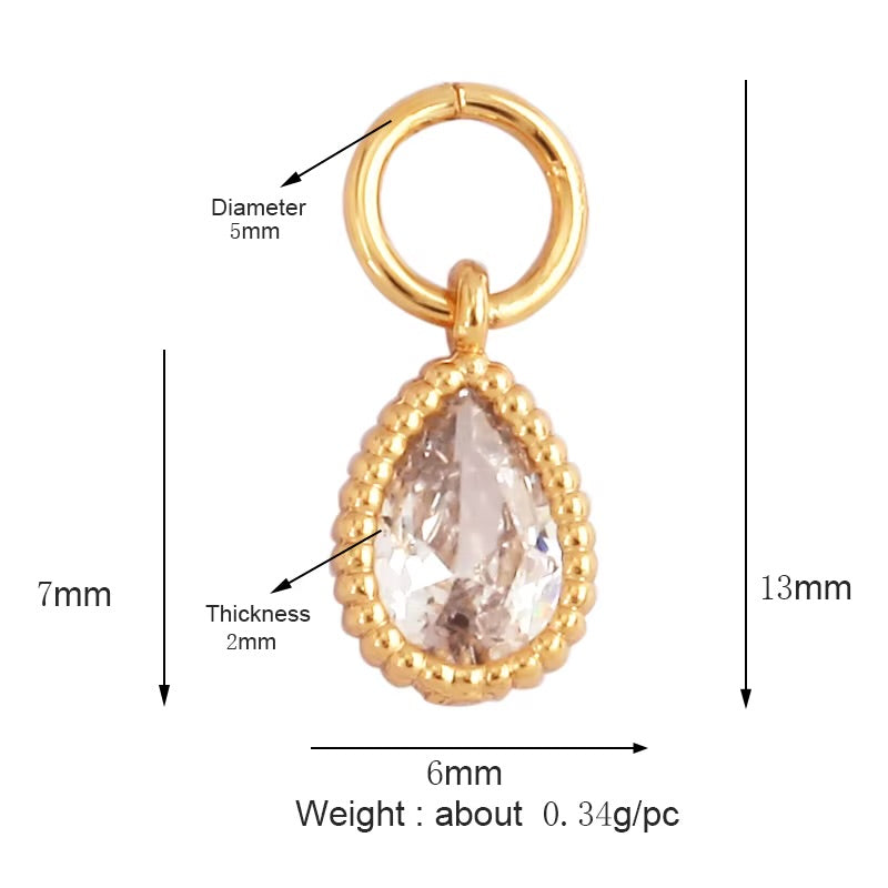 18k Gold Drop Pendant with Zirconia 13mm, 1pc