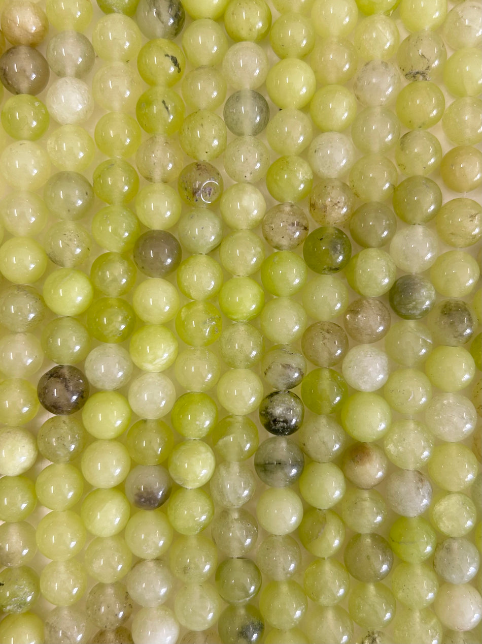 Green Apple Round Jade Bead Strand, 10mm