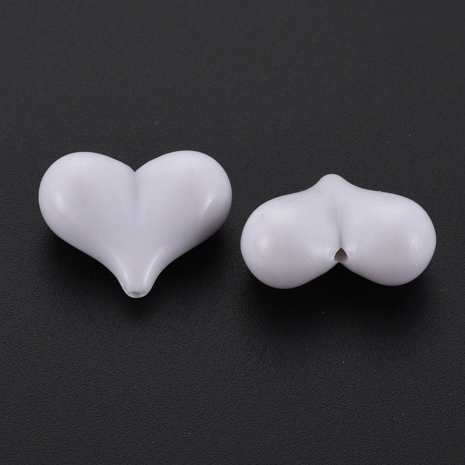 White Heart Acrylic Beads 17mm, 25pcs