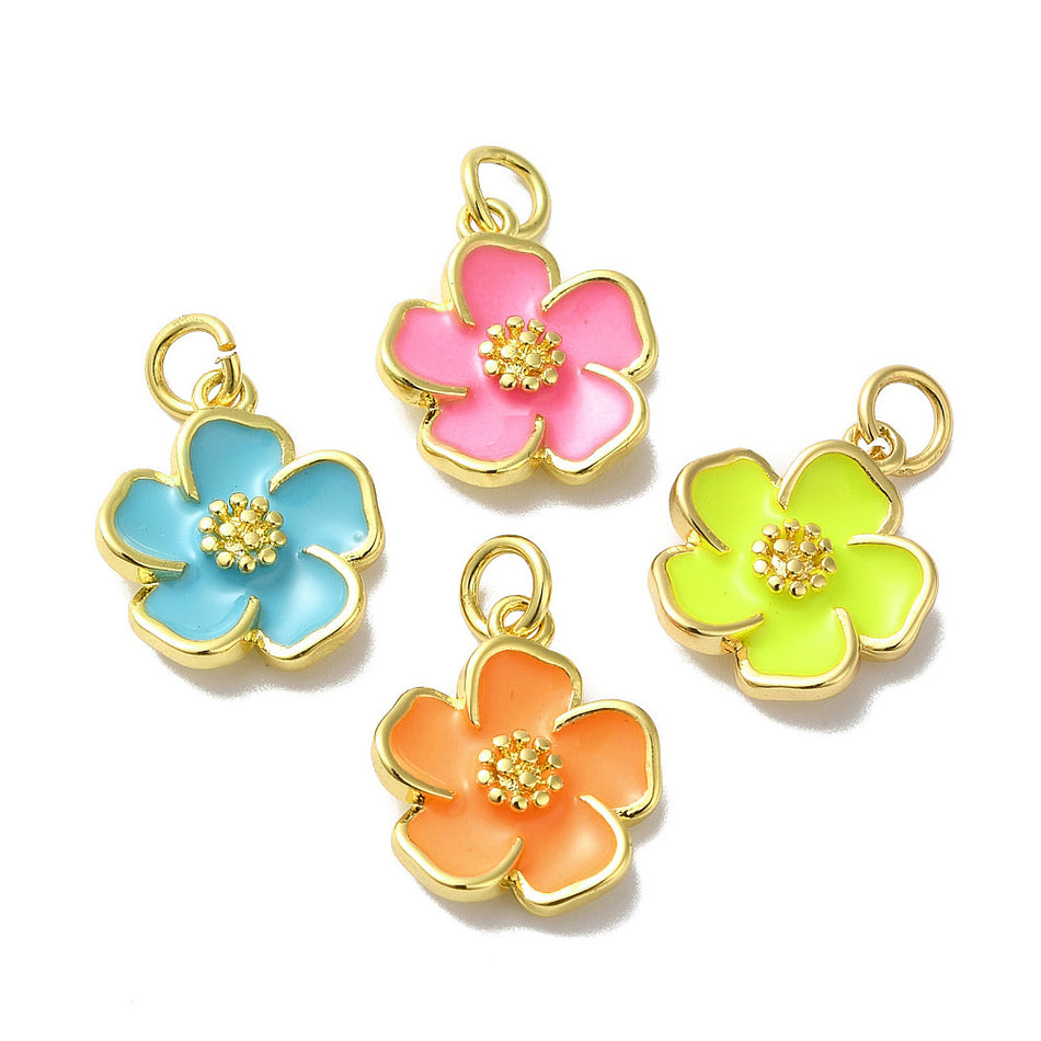 18K Gold Plated Mixed Color Flower Pendant 15mm, 2pcs