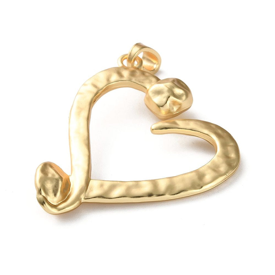 Matte Gold Plated Heart Pendant 67mm, 1pc