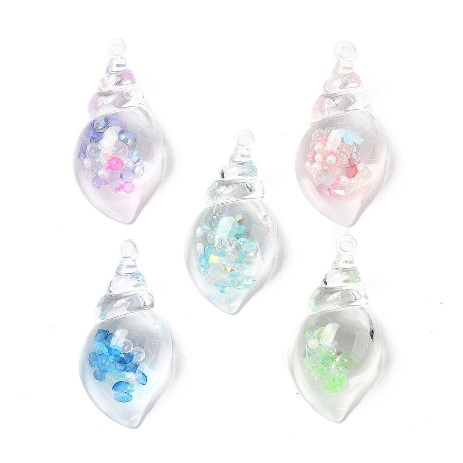 Mixed Color Transparent Shell Acrylic Pendant 39mm, 2pcs