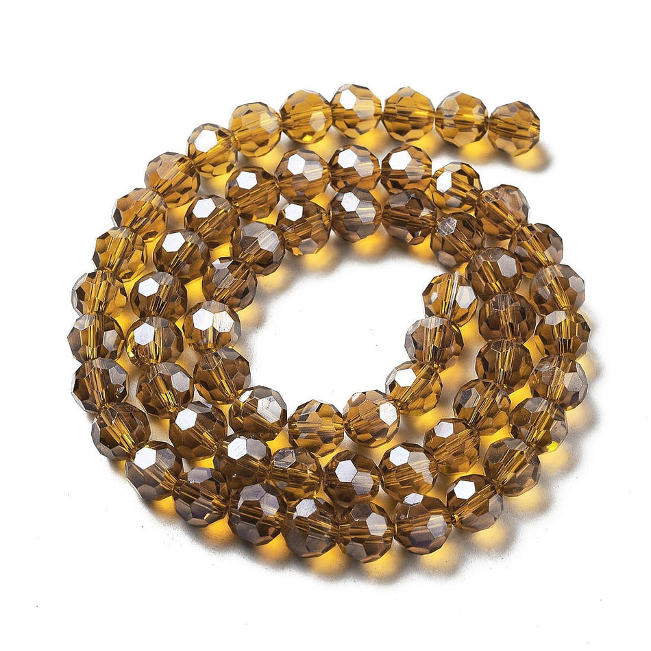 Translucent Faceted Round Crystal Bead Strand, 8mm