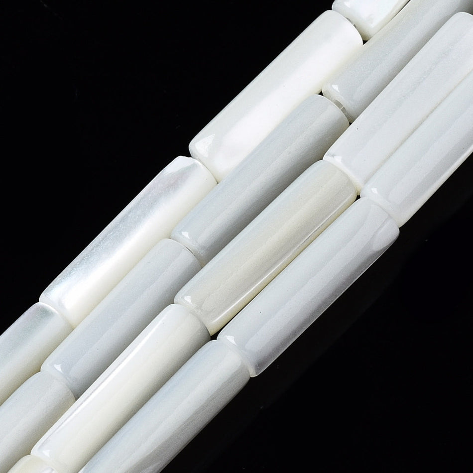 White Shell Tube Strand, 14mm