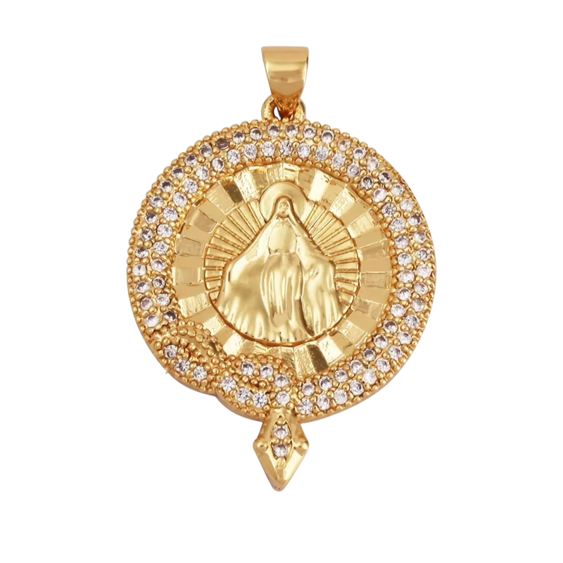 18k Gold Oval Virgin Pendant with Zirconia 34mm, 1pc