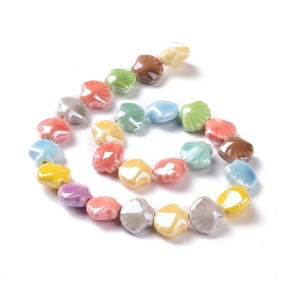 Multicolor Shell Ceramic Bead Strand, 14mm