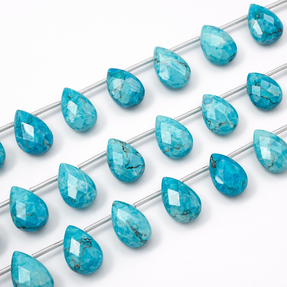 Faceted Turquoise Howlite Drop Bead 12mm Strand