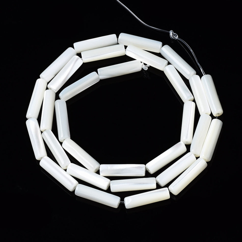 White Shell Tube Strand, 14mm