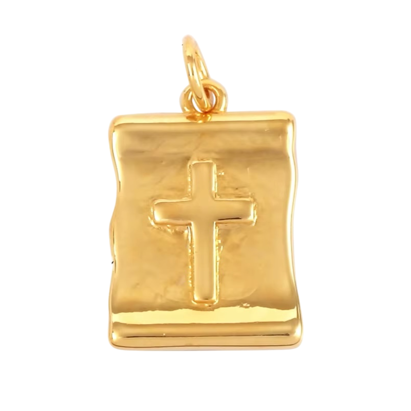 18k Gold Rectangular Cross Pendant 22mm, 1pc