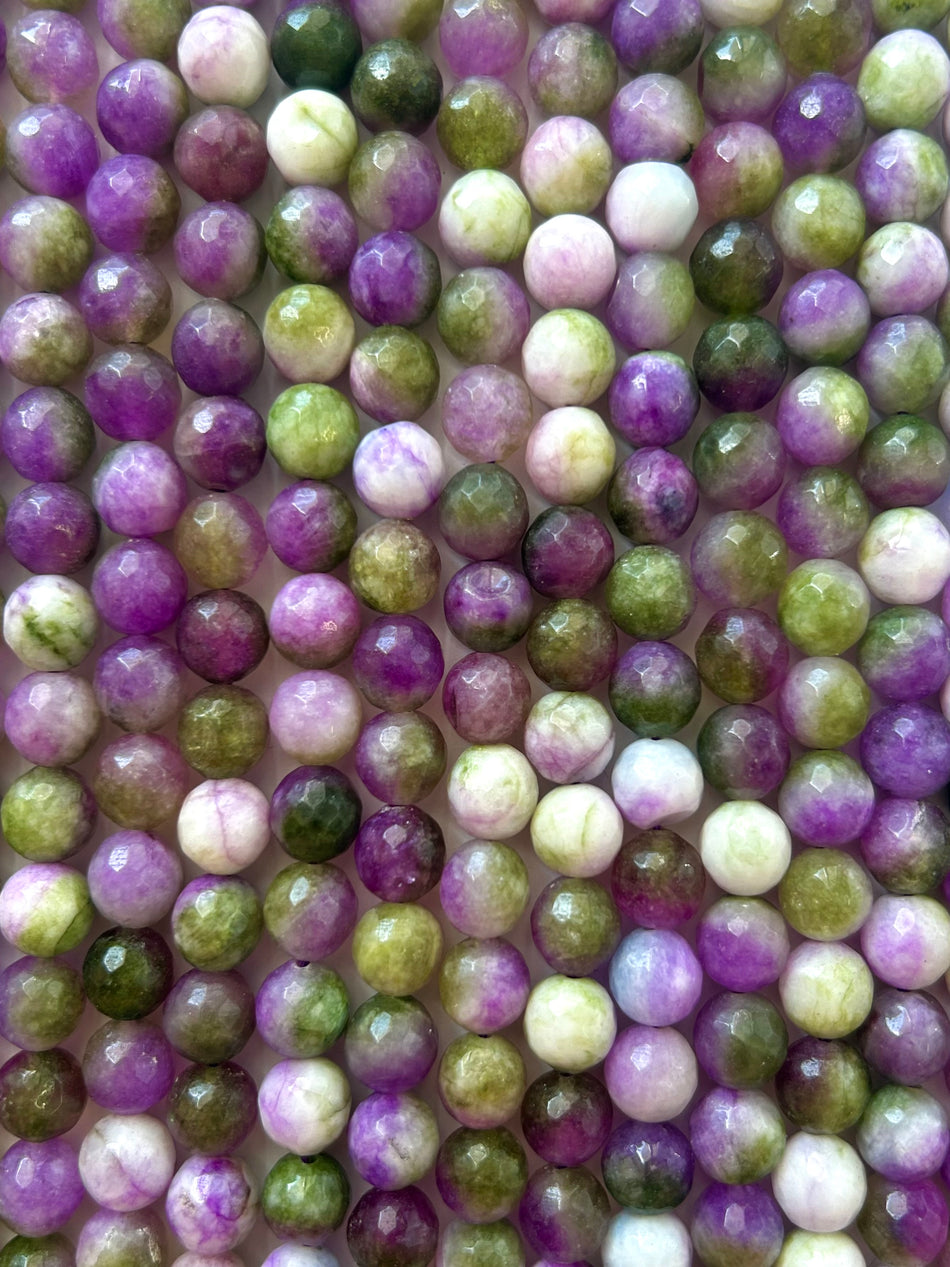 Faceted Multicolor Round Bead Jade Strand, 10mm