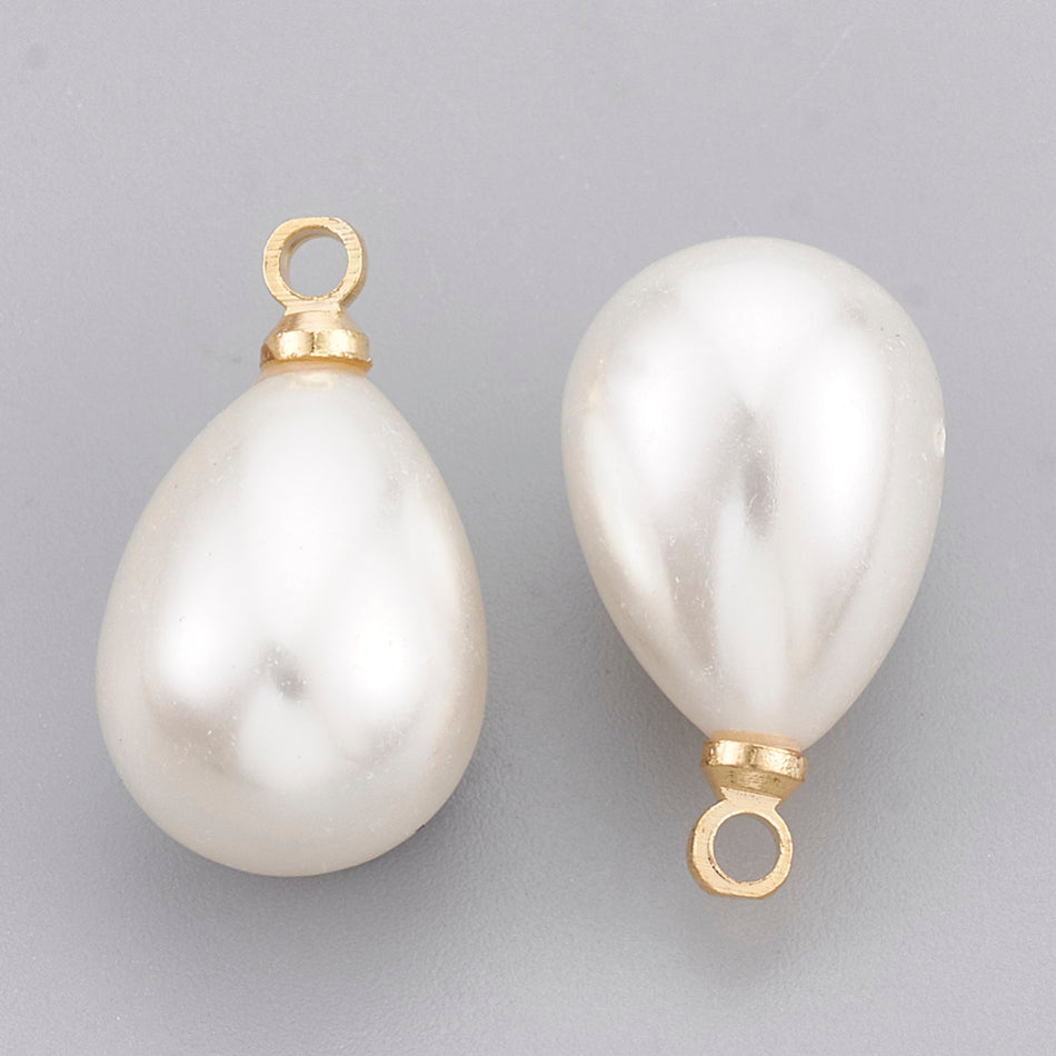 Pearl Pendants, with Brass Findings, Drop, Real 18K Gold Plated 13mm 10pcs